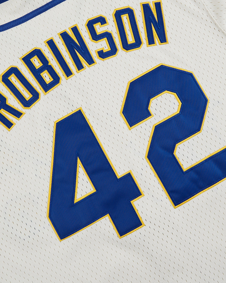Close-up of the Ebbets Field Jackie Robinson Comic Book Hero Button-Up Mesh Jersey, showing 