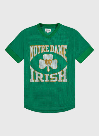 The Ebbets Field University of Notre Dame V-Neck Mesh Jersey features bold white 