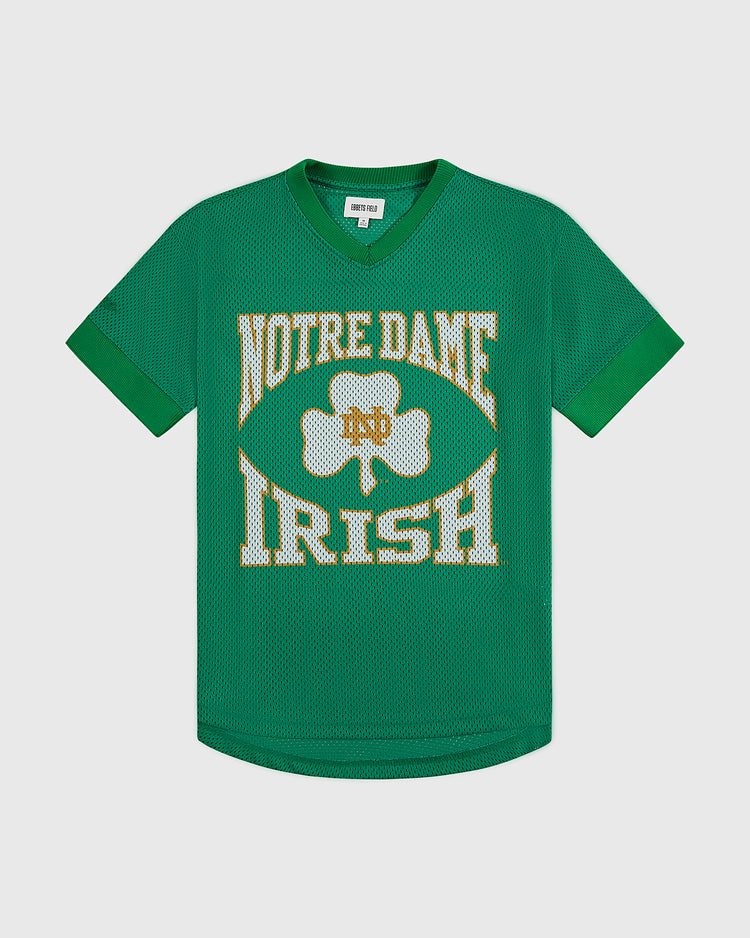 The Ebbets Field University of Notre Dame V-Neck Mesh Jersey features bold white 