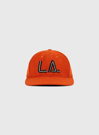 The Ebbets Field Los Angeles Aztecs Vintage Wool Ballcap features orange wool with 