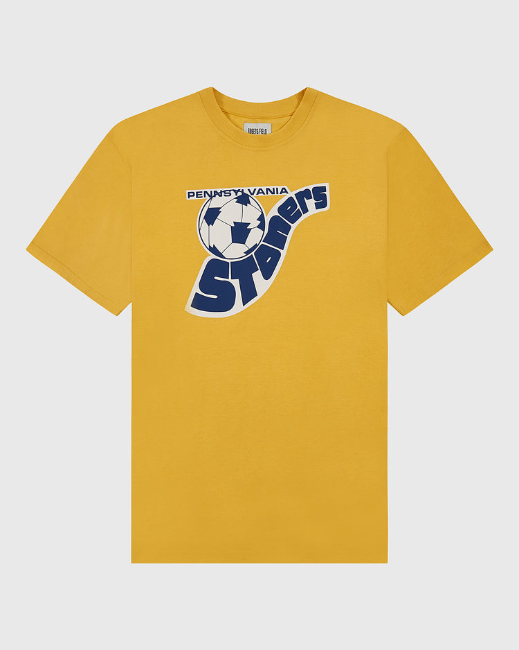 Show your Stoners pride in this Ebbets Field Pennsylvania Stoners Short Sleeve Graphic T-Shirt, featuring a yellow design with a blue and white 