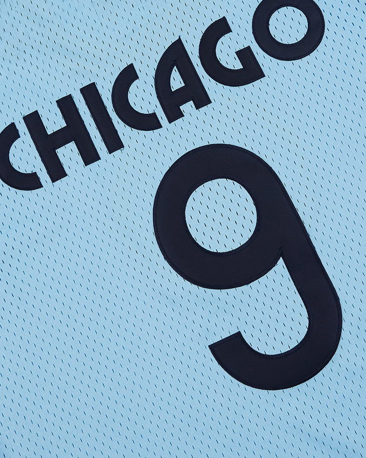 The Ebbets Field Chicago Cats Mesh Soccer Jersey features light blue mesh, bold black 