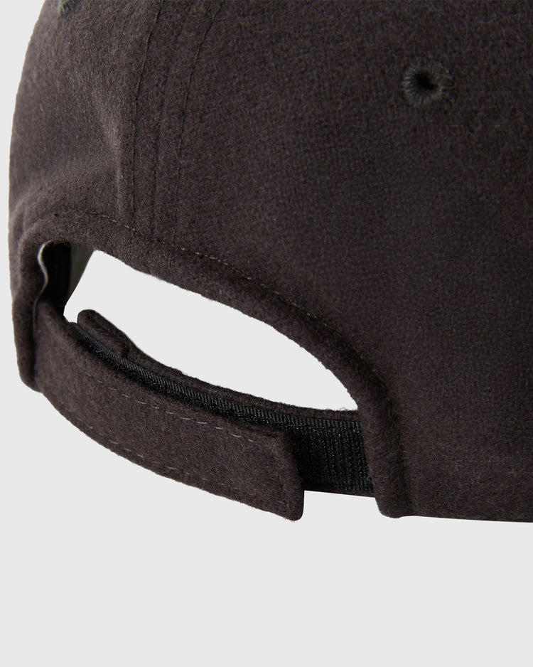 Close-up of the back of the Ebbets Field Osaka Tigers 1940 Wool Ballcap (Youth Size) with an adjustable Velcro strap, set against a plain light gray background.