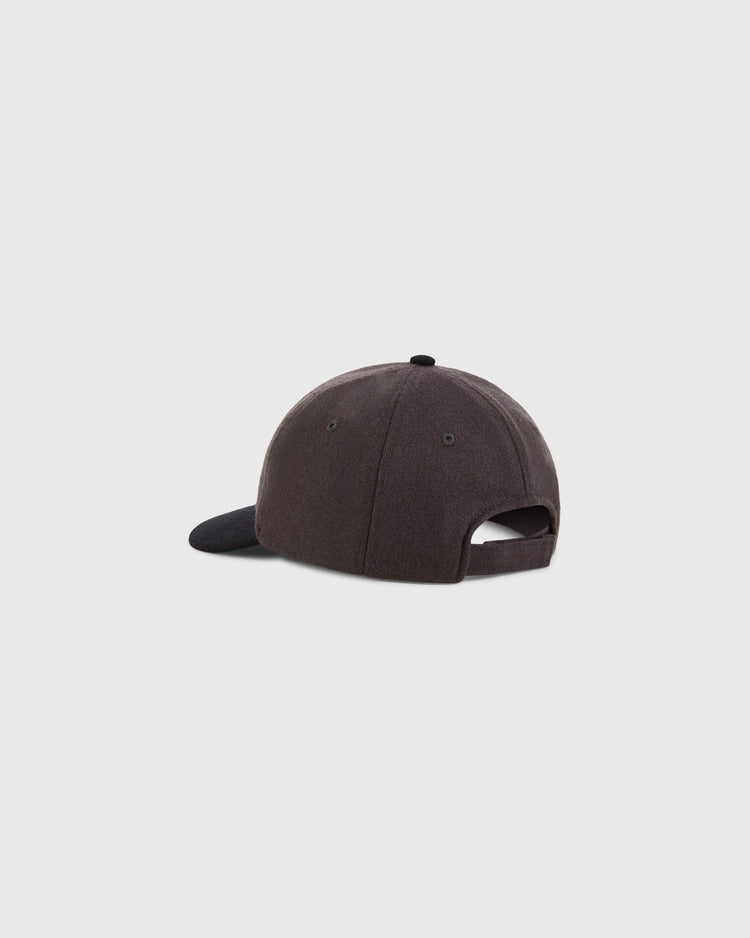 The Ebbets Field Kansas City Katz 1961 Wool Ballcap in youth size is shown from the back on a white background, featuring a dark gray color, adjustable strap, and black curved brim.
