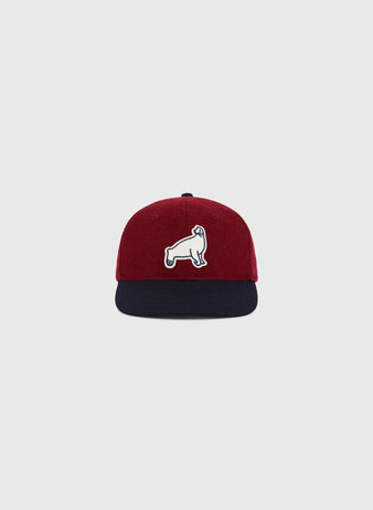 The Ebbets Field San Francisco Seals 1940 Wool Ballcap for youth features a maroon crown, black brim, and a white embroidered gorilla outline on the front, shown against a plain light gray background.