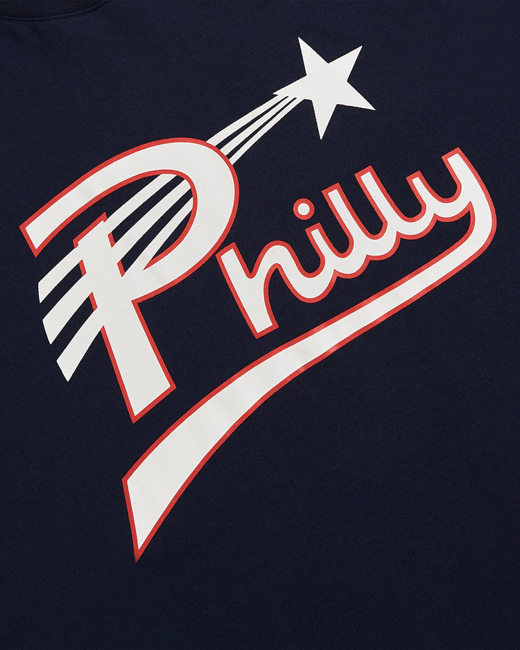 Show off your love for vintage baseball with the Ebbets Field Philadelphia Stars Short Sleeve Graphic T-Shirt. This navy tee features 