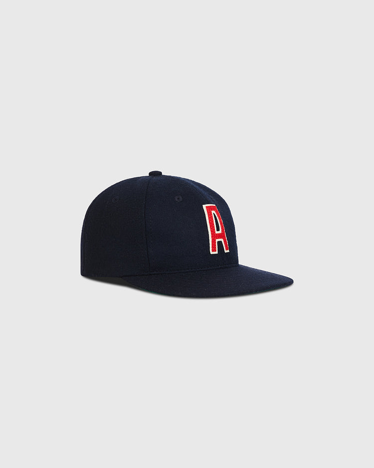 Atlanta Black Crackers 1940 Authentic Wool Ballcap in navy blue wool with a red and white felt letter A on the front.