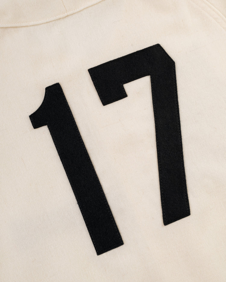 The EFF Topeka Owls 1947 Authentic Wool Home Baseball Jersey features a black number 17 on off-white wool, faithfully reproducing the vintage look of the original team's uniform.
