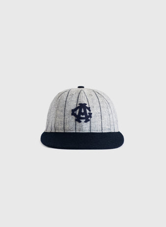 The EFF Chicago American Giants 1914 Authentic Wool 8-Panel Softbrim Ballcap features a light gray pinstriped crown, dark navy brim, and navy embroidered logo, shown against a plain light background.