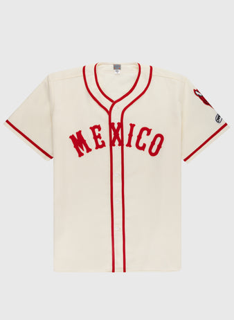 The EFF Mexico City Red Devils 1957 Authentic Wool Home Jersey features cream wool, red trim and buttons, 