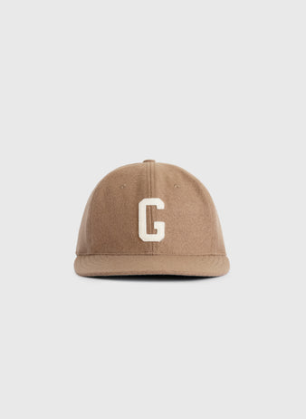 The EFF Homestead Grays G Wool Ballcap is a vintage-style brown cap featuring a white embroidered letter G on the front, inspired by the historic Homestead Grays and shown on a plain white background.