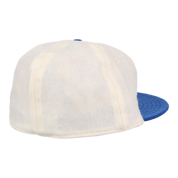 The EFF University of Kentucky 1968 Vintage Ballcap, shown from the back and side, features a white design with a blue brim that highlights its classic style and textured fabric.
