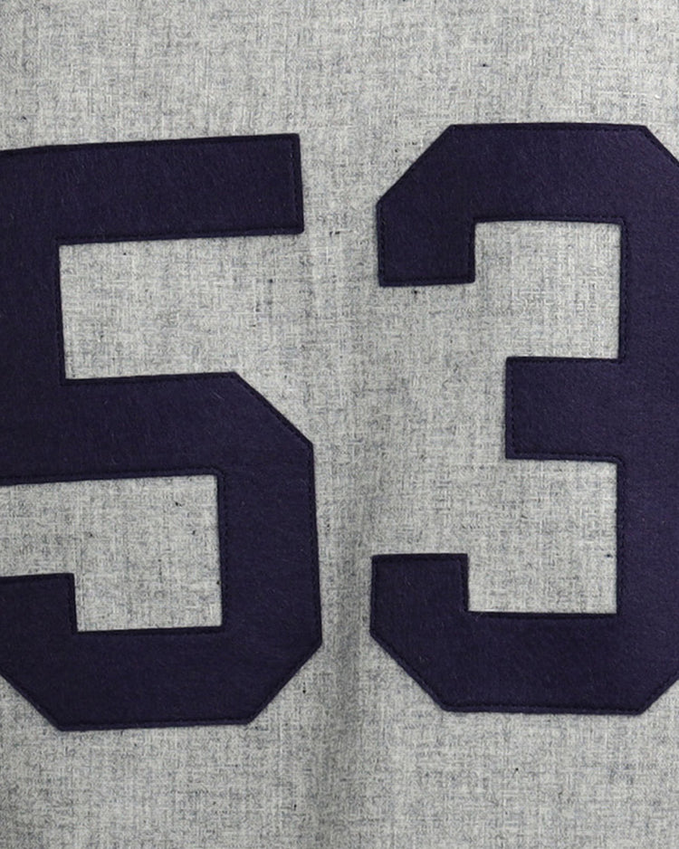 A large, dark number 53 stands out on light gray, textured fabric, inspired by the Duke University 1953 Road Jersey from EFF.