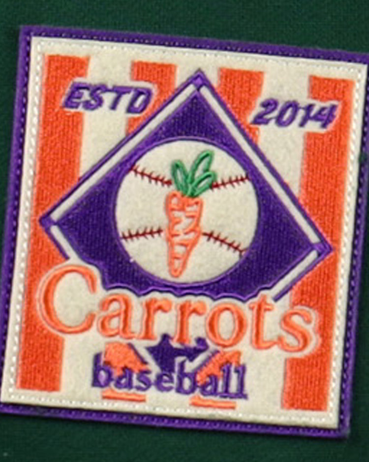 The Carrots Arlington Heights Collection Hoodie by EFF features an embroidered patch with a baseball diamond, a carrot-stitched baseball, and ESTD 2014 Arlington Heights Carrots in orange and blue.