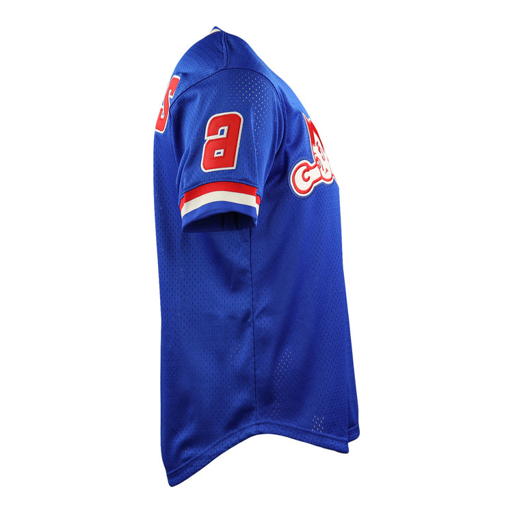 The EFF Sankei Atoms EFF DNA Replica V-Neck Mesh Jersey is shown from the side, with red and white accents, number 9 on the sleeve, and partial team logo and lettering on the chest, inspired by Japan’s Central League.