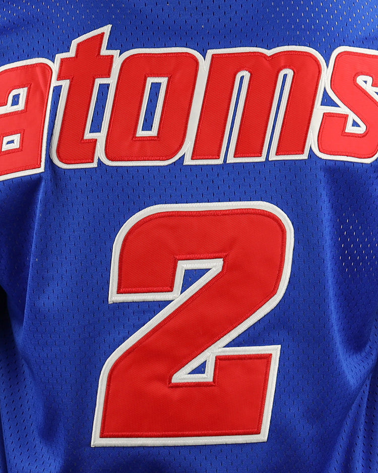 The back of the Sankei Atoms EFF DNA Replica V-Neck Mesh Jersey by EFF features Atoms in red and white above a large matching number 2, echoing the style of an Atom Boy sweatshirt from the Japanese Central League.