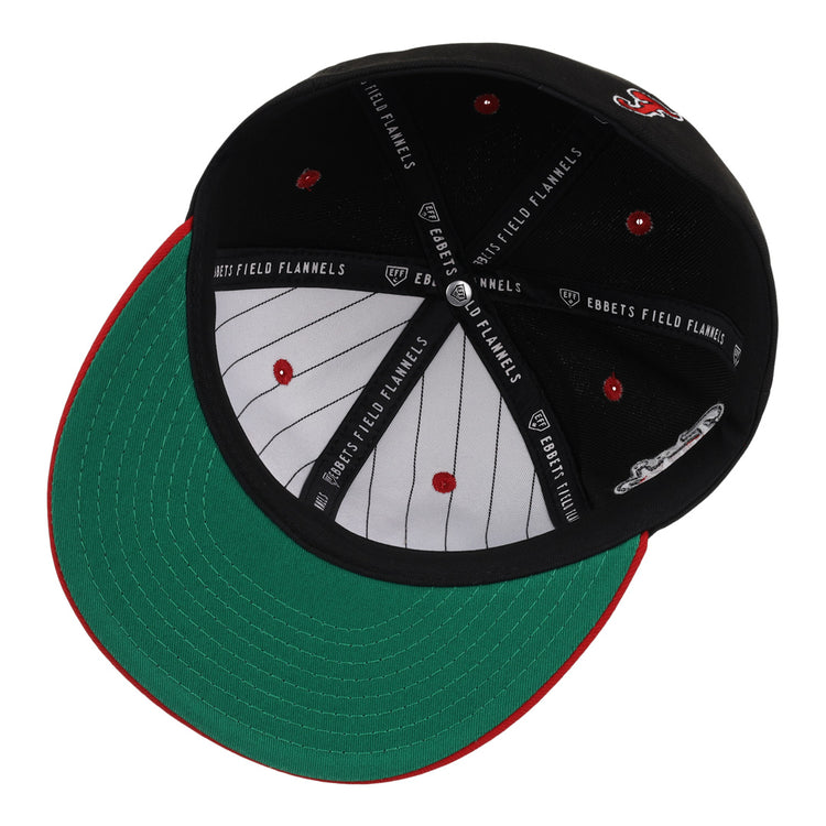 The Fuji Athletic Club EFF DNA Fitted Ballcap by EFF features a green underbill, red stitching, black lining with an EFF label, red accents, and a silver sticker inside for vintage-inspired style.