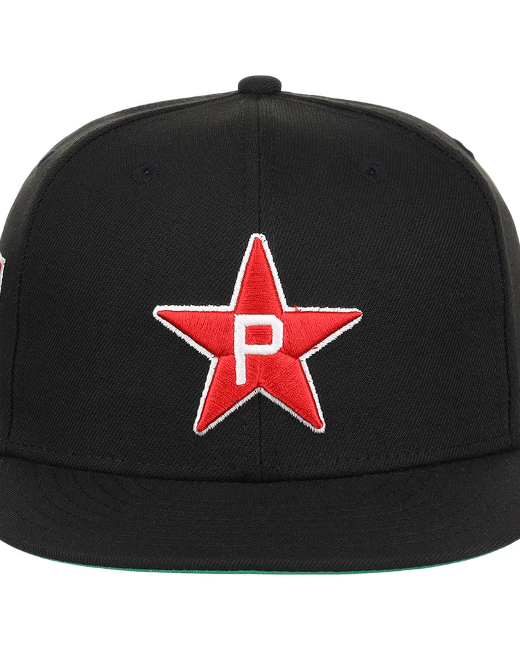 The EFF Philadelphia Stars NLB Team Color Fitted Ballcap features a black design with an embroidered white P star logo, inspired by vintage Negro National League style and celebrating the teams historic legacy.