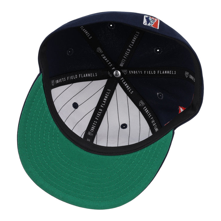 The Detroit Stars NLB Team Color Fitted Ballcap by EFF features a green bill, white pinstriped interior, and classic EFF branding—details inspired by vintage Detroit Stars caps.