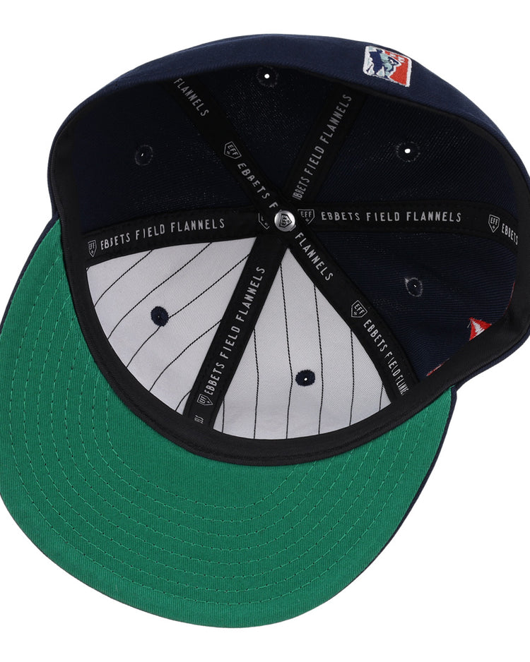 The Detroit Stars NLB Team Color Fitted Ballcap by EFF features a green bill, white pinstriped interior, and classic EFF branding—details inspired by vintage Detroit Stars caps.