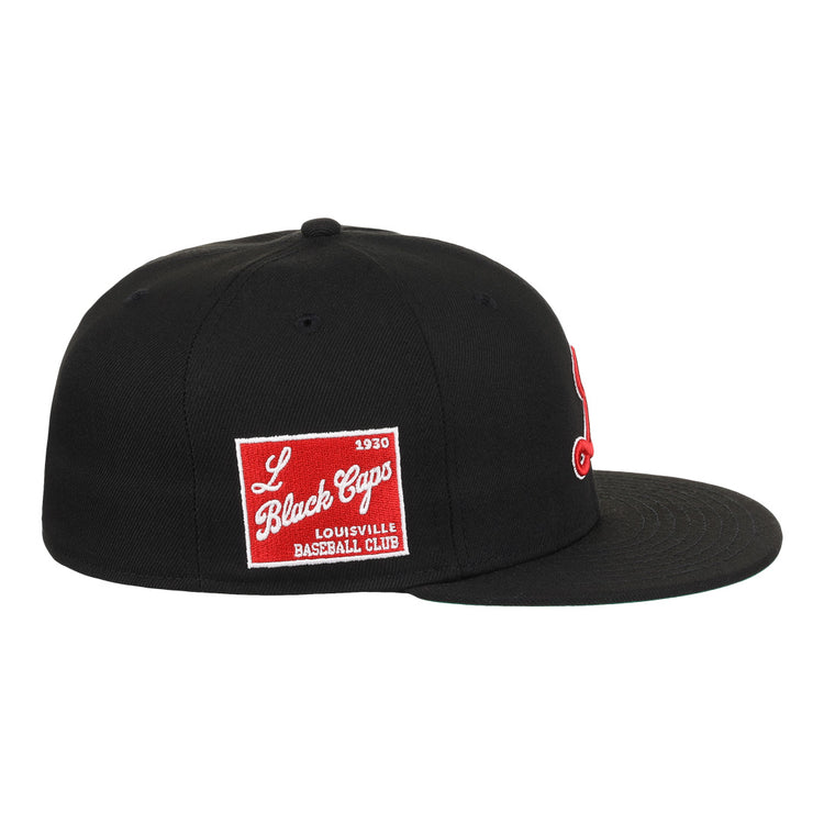 Show your support for the Louisville Black Caps with the EFF Louisville Black Caps NLB Team Color Fitted Ballcap, a black flat-brim cap featuring a red embroidered logo and a 1930 patch in red and white on the side.