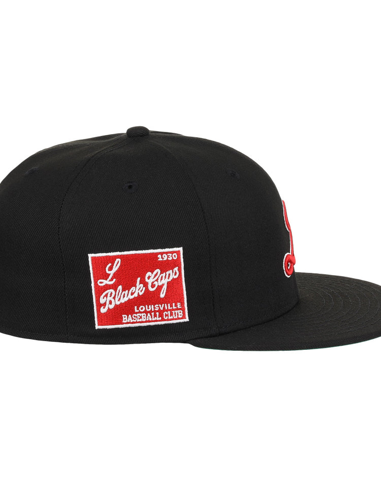 Show your support for the Louisville Black Caps with the EFF Louisville Black Caps NLB Team Color Fitted Ballcap, a black flat-brim cap featuring a red embroidered logo and a 1930 patch in red and white on the side.