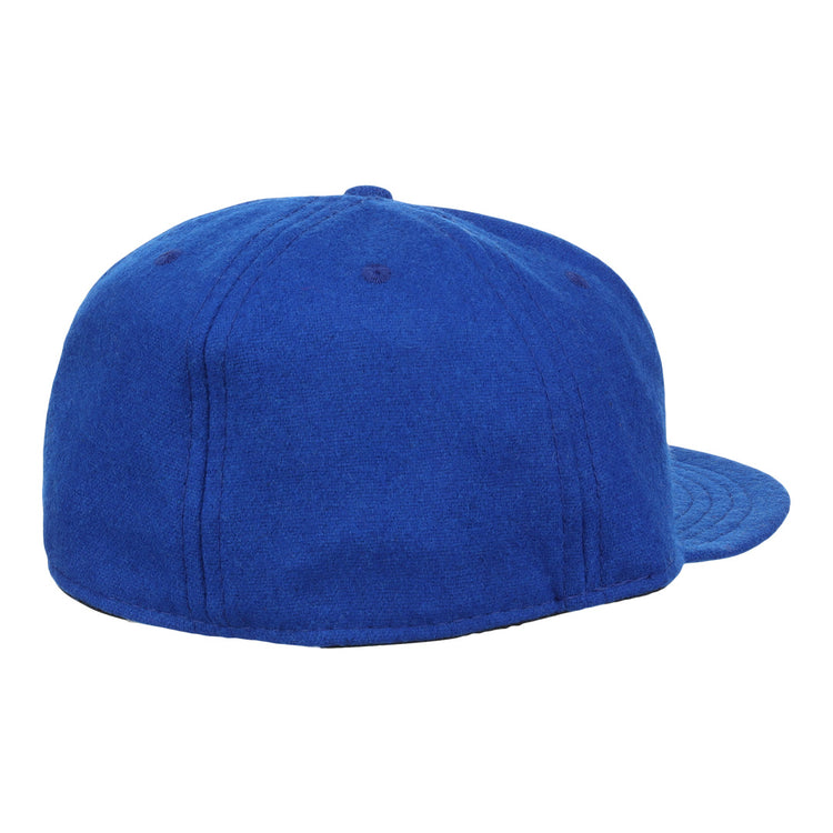 The EFF Seattle Royal Giants 1935 Vintage Ballcap features a plain blue design, flat brim, visible panel stitching, and captures the classic style of the original wool ballcap with no logos or designs shown.