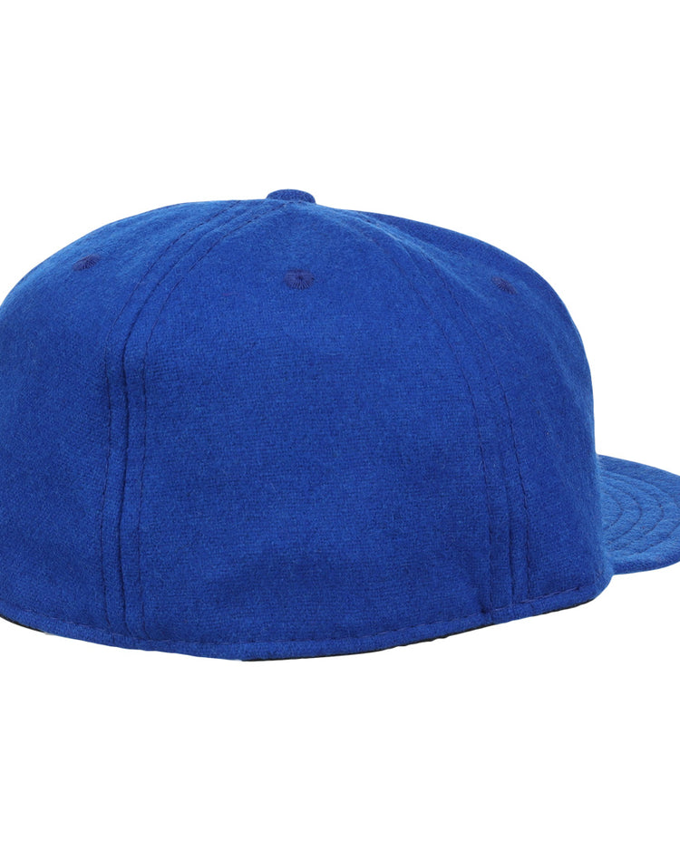 The EFF Seattle Royal Giants 1935 Vintage Ballcap features a plain blue design, flat brim, visible panel stitching, and captures the classic style of the original wool ballcap with no logos or designs shown.