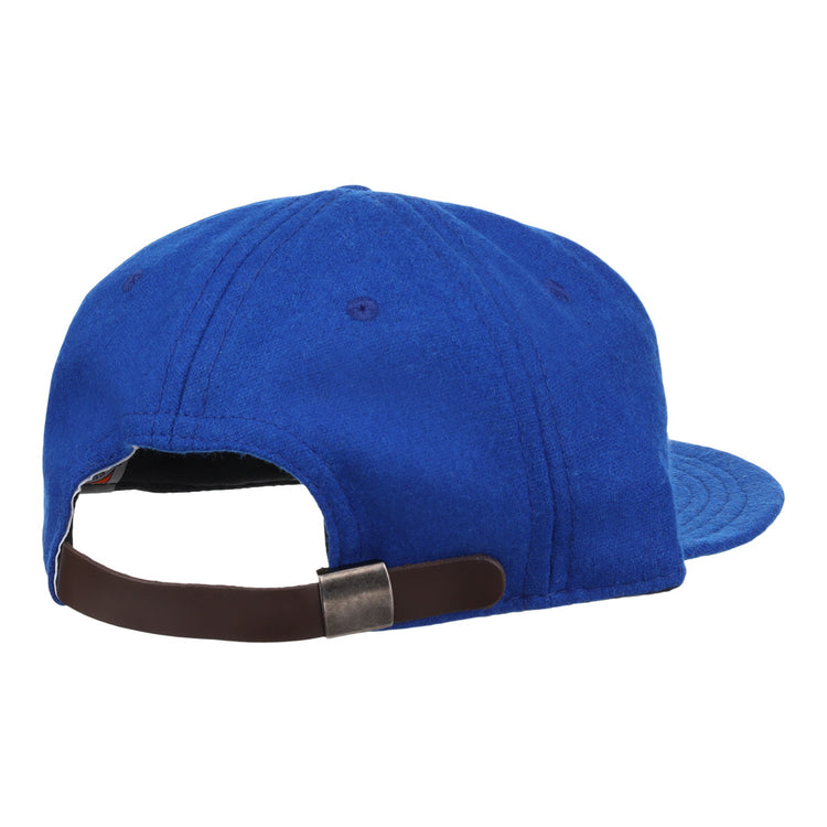 The EFF Seattle Royal Giants 1935 Vintage Ballcap is a classic wool cap, shown from the back with a brown adjustable strap and metal buckle—an authentic reproduction of the original.