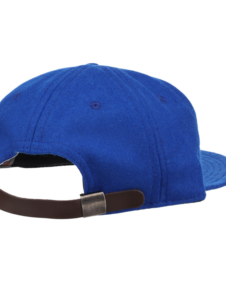 The EFF Seattle Royal Giants 1935 Vintage Ballcap is a classic wool cap, shown from the back with a brown adjustable strap and metal buckle—an authentic reproduction of the original.