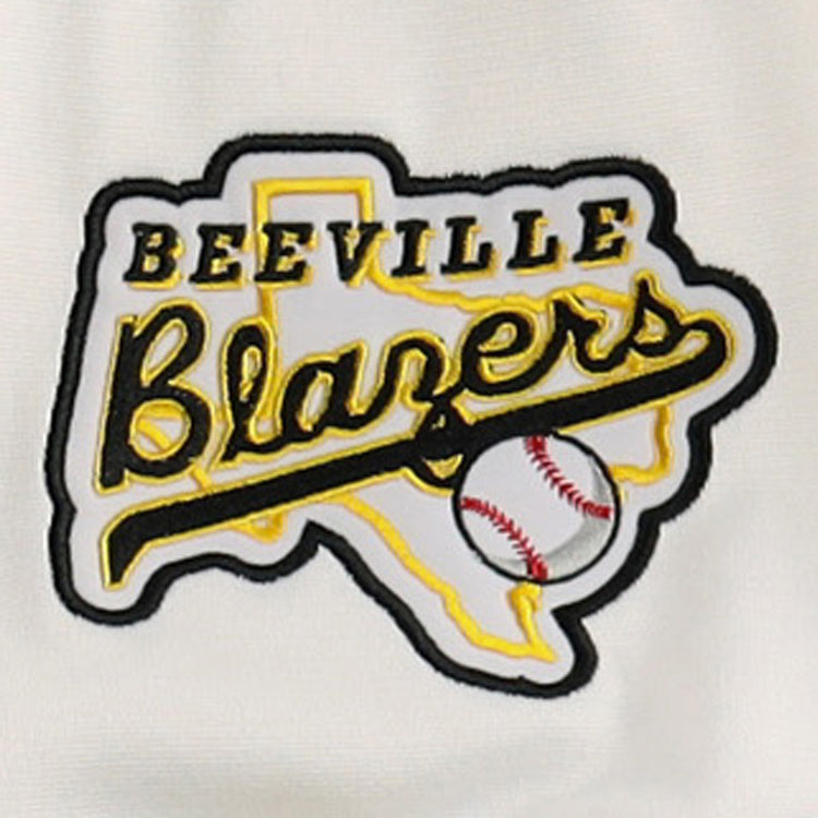 The EFF Beeville Blazers Lone Star Baseball Jersey features Beeville Blazers in yellow and black with a baseball graphic—an ideal keepsake for fans from Joe Hunter Field to Corpus Christi.