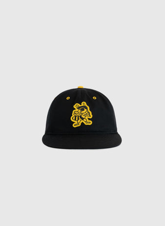 The EFF Salt Lake City Bees Cotton Twill Ballcap features a yellow cartoon bee mascot on black summerweight cotton, shown against a light gray background. Part of the exclusive Ebbets Summer Series.