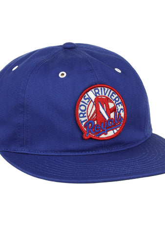 The EFF Trois Rivières Royals Cotton Twill Ballcap is royal blue cotton with a round embroidered patch that reads Trois-Rivières Royals in red and white, featuring a stylized red R at the center.