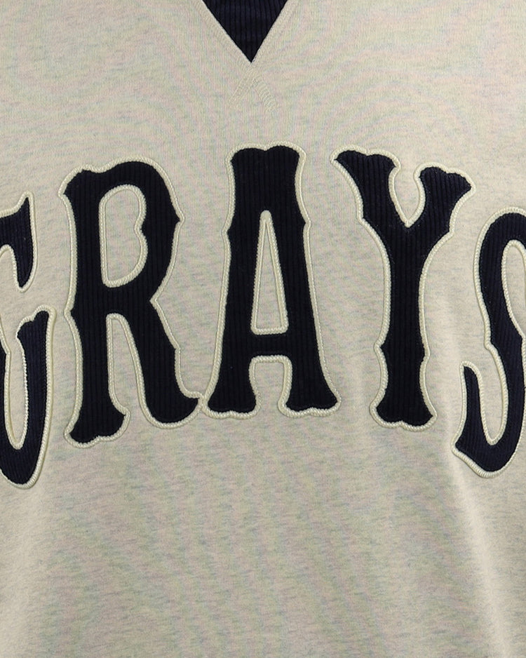 The EFF Homestead Grays NLB Corduroy Crewneck features light gray fabric and bold GRAYS lettering across the chest, paying tribute to the legendary Negro National League baseball team.