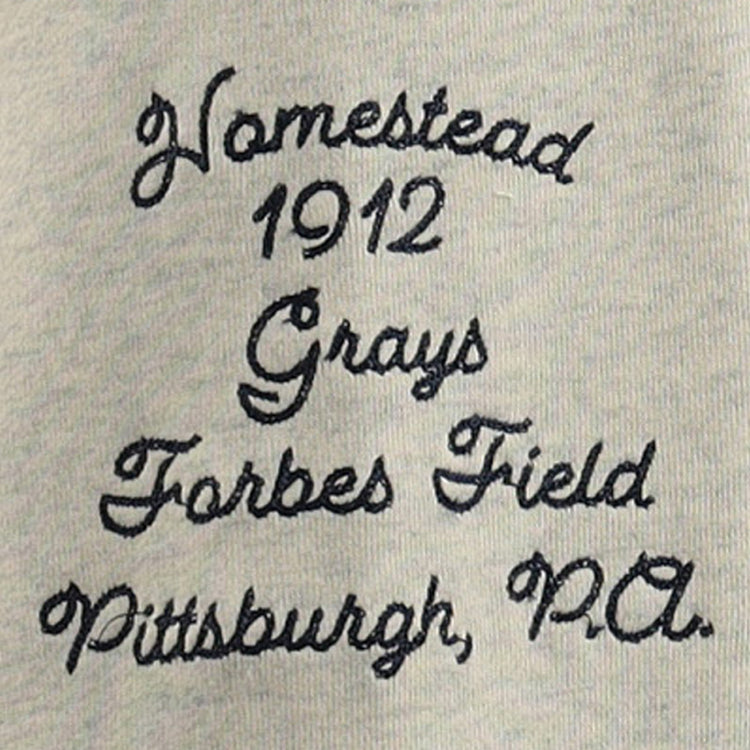 The EFF Homestead Grays NLB Corduroy Crewneck features embroidered text: Homestead 1912 Grays Forbes Field Pittsburgh, PA., honoring Black Baseball teams in the Negro National League.