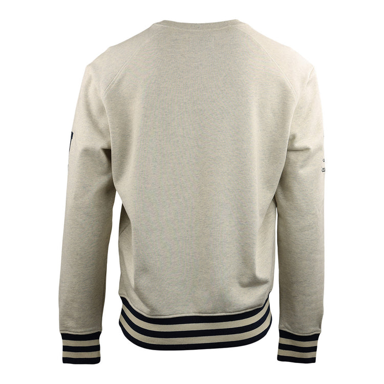 The EFF Homestead Grays NLB Corduroy Crewneck is shown from the back in beige, with black and white striped cuffs and waistband. Its simple design subtly honors Negro National League Black Baseball teams, featuring no visible logos or graphics.