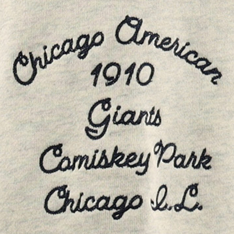 The EFF Chicago American Giants NLB Corduroy Crewneck features gray fabric with black embroidery honoring the historic 1910 Chicago American Giants and Comiskey Park.