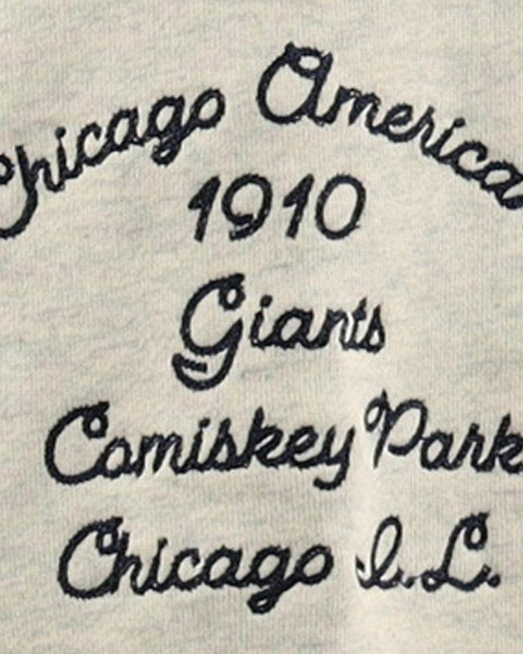The EFF Chicago American Giants NLB Corduroy Crewneck features gray fabric with black embroidery honoring the historic 1910 Chicago American Giants and Comiskey Park.