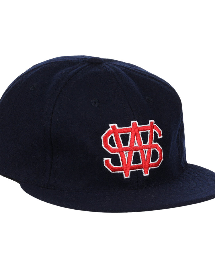 The EFF Winston-Salem Red Sox 1966 Vintage Ballcap is a navy cap with a red and white interlocking S and W logo embroidered on the front, inspired by the original teams design.