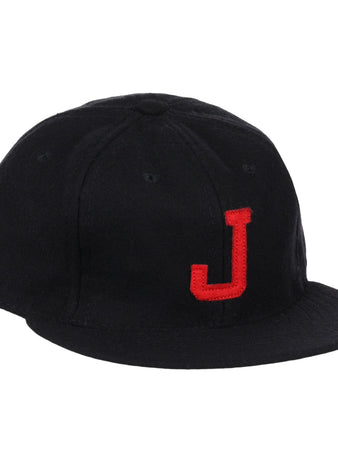 The EFF Jackson Generals 1953 Vintage Ballcap is a black wool cap featuring a red embroidered J, inspired by the classic 1953 Jackson Generals baseball team.