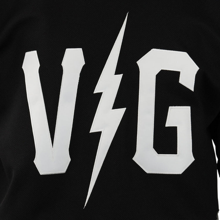Bold white letters V and G with a lightning bolt on black—ideal for fans of the EFF Violent Gentlemen x EFF Collection Hockey Jersey or anyone who loves unique hockey apparel.