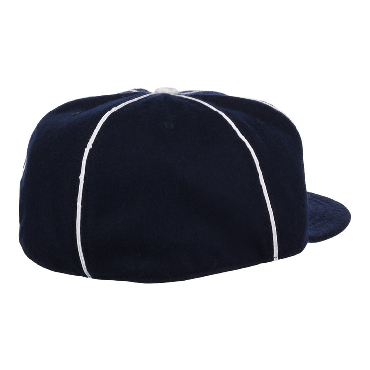 The EFF Indianapolis Indians 1935 Vintage Ballcap is navy blue with white vertical piping, a small top button, and shown from the back.