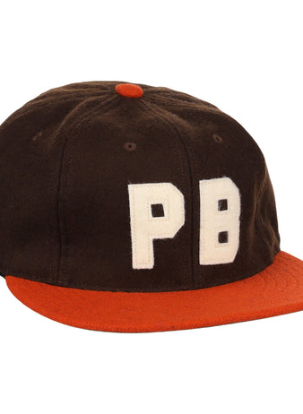 The Pine Bluff Judges 1953 Vintage Ballcap by EFF features a red brim, red top button, and bold white PB stitching—faithfully recreating the classic Cotton States League design.