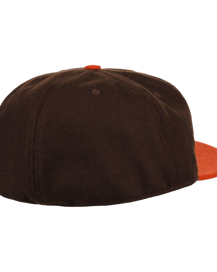 The EFF Pine Bluff Judges 1953 Vintage Ballcap features a brown body with an orange brim and top button, shown from the back side against a white background.