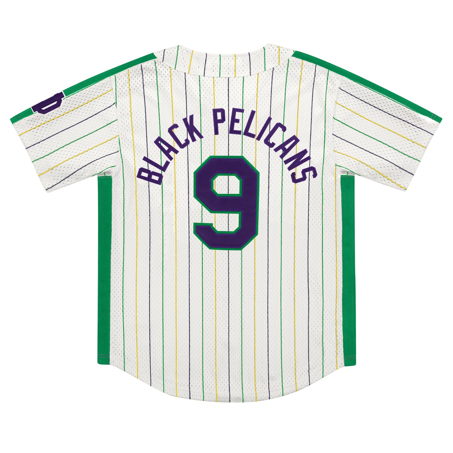 New Orleans Black Pelicans EFF NLB Pinstripe Button Down Jersey - Purple and Green