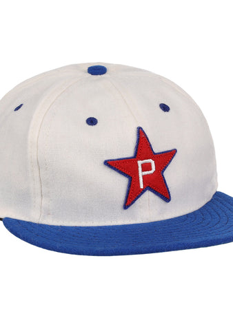 The EFF Cultural Excellence x Philadelphia Stars Wool Ballcap features a white crown, blue brim, and a red star with a white P on the front—honoring Negro League Baseball and the iconic Philadelphia Stars.