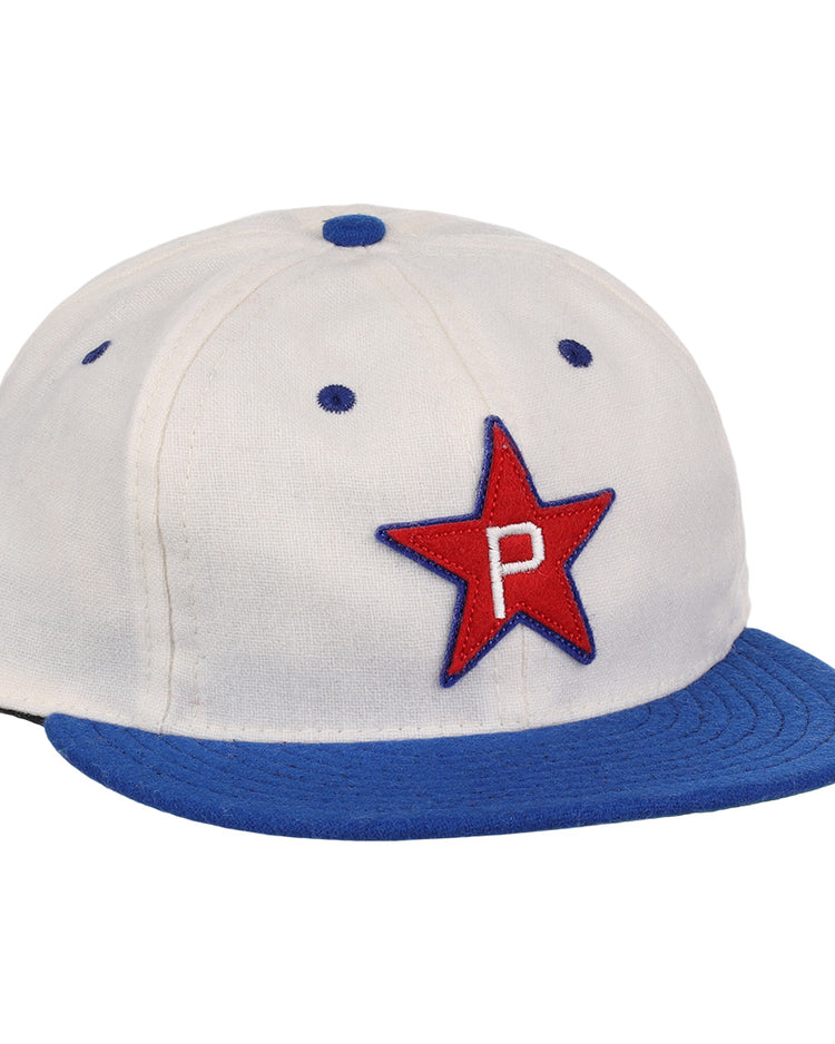 The EFF Cultural Excellence x Philadelphia Stars Wool Ballcap features a white crown, blue brim, and a red star with a white P on the front—honoring Negro League Baseball and the iconic Philadelphia Stars.