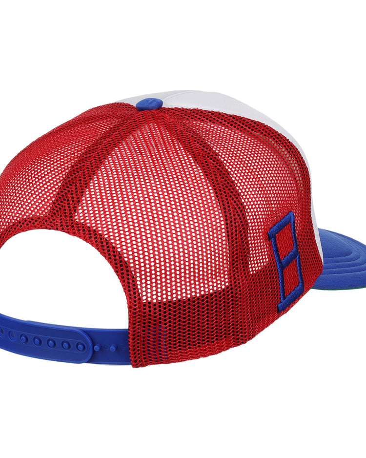 The Buffalo Bisons EFF MiLB Vintage Foam Trucker by EFF is a red mesh hat with a white front panel, blue brim, and adjustable blue snapback—classic minor league style inspired by the iconic Bisons.