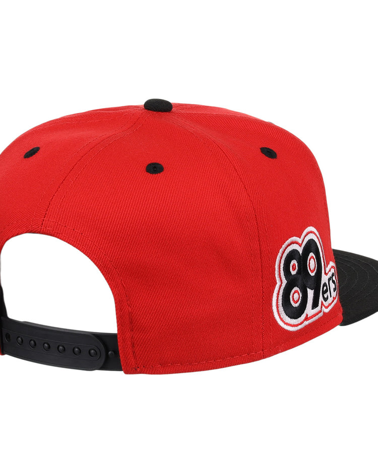 The Ebbets Field Flannels Oklahoma City 89ers EFF MiLB Vintage Snapback features a red crown, black brim and strap, and a side patch with bold black and white “89 ers” text.