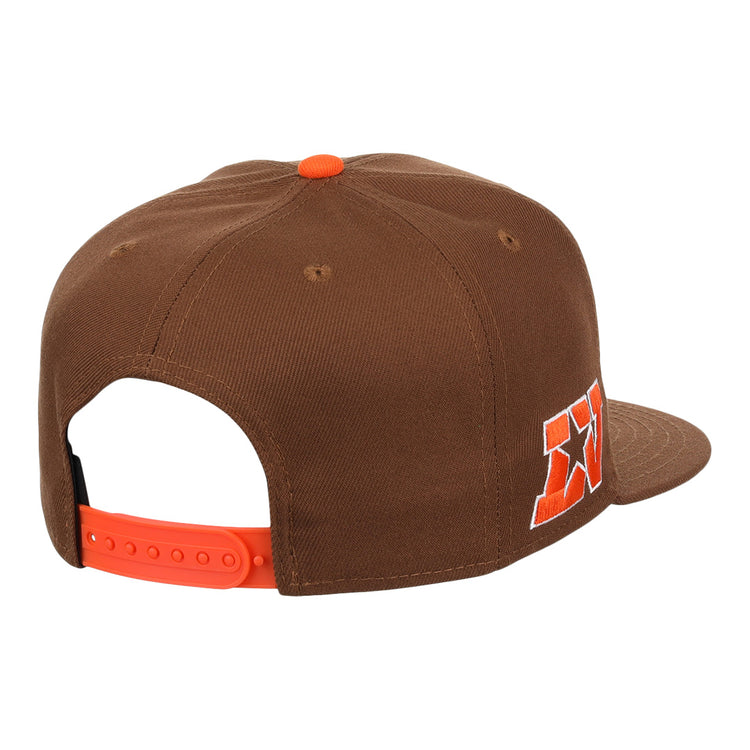 The Ebbets Field Flannels Las Vegas Stars EFF MiLB Vintage Snapback is a brown adjustable hat with an orange strap and button, plus an orange-and-white logo and side star—ideal for vintage Minor League style fans.